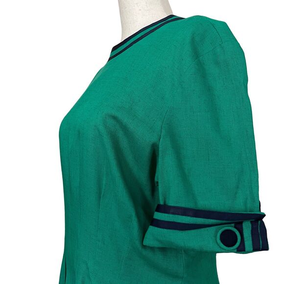 Emerald Green Vintage 1980s Cynthia Howie Union Made Mod Inspired Midi Dress - Picture 4 of 11